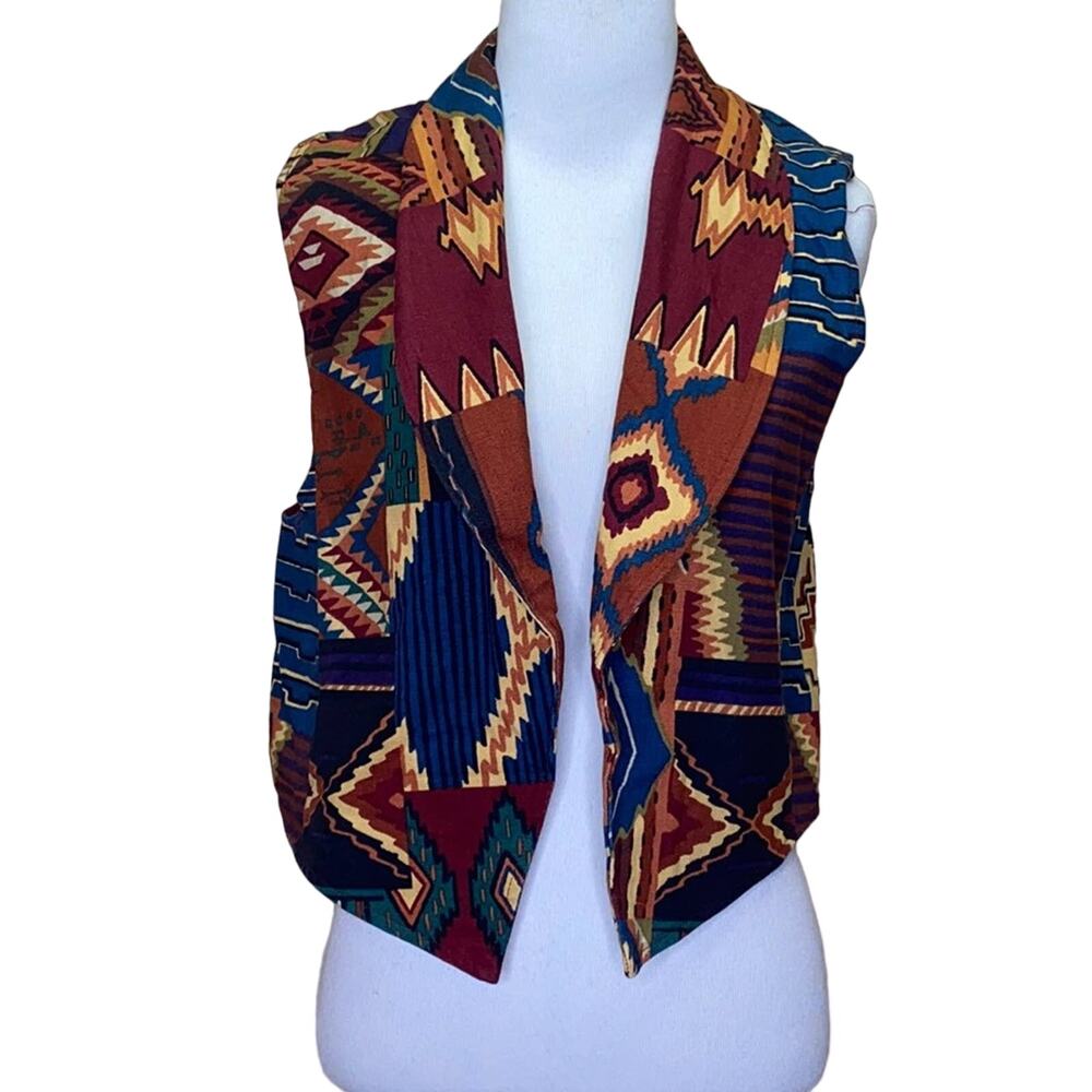 WRAPS Vintage Southwestern Western Patchwork Open Vest Size Medium
